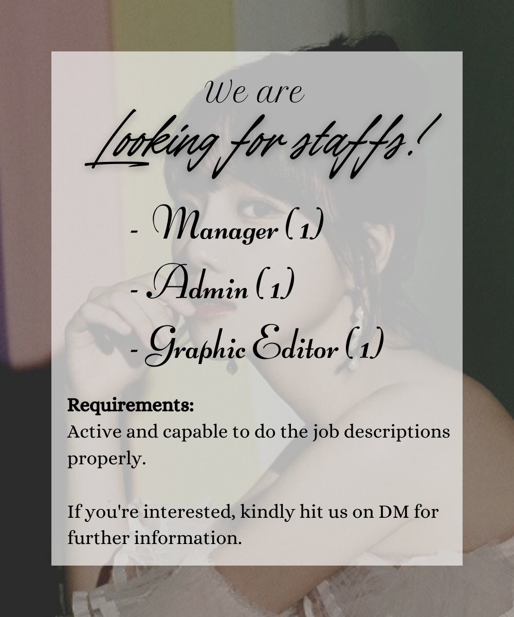 SenandikaHanum's tweet photo. ️ ️️
️ ️️
[#STAFF]

We are looking for someone to fulfil the position needed below. Please kindly retweet and share this notification, and contact us on @SenandikaHanum or @ElokSaujana for more details. Thank you, and have a nice day!
️ ️️
️ ️️ https://t.co/KWFwdc5pmL