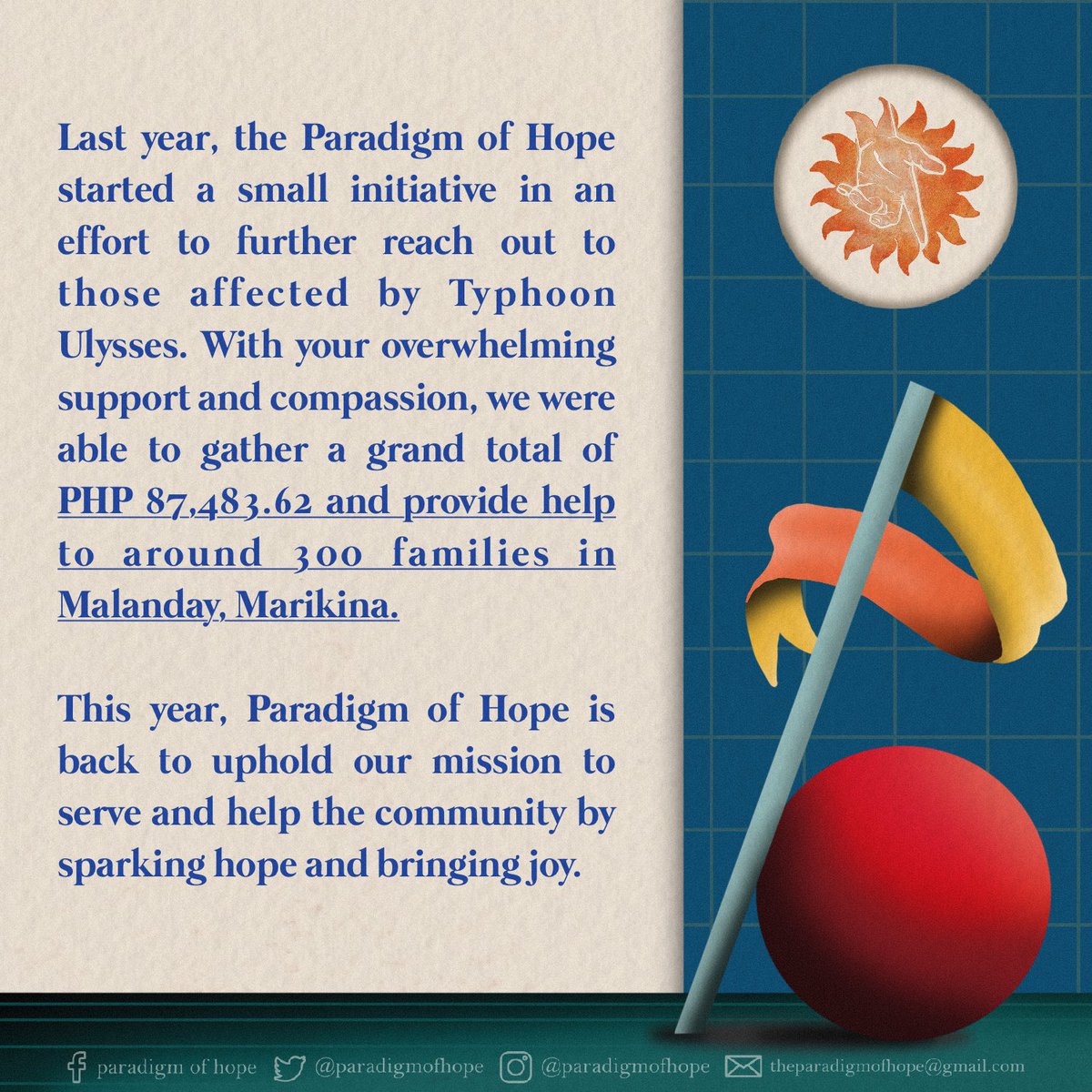 paradigmofhope's tweet photo. Paradigm of Hope is back again this year to uplift more lives, one community at a time.

Last year, the Paradigm of Hope started a small initiative to lend a helping hand to those in need. With the goal to further reach out to those affected by Typhoon Ulysses, we (1/3) https://t.co/ReQZmVh8ow