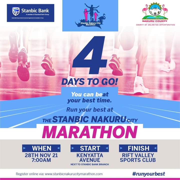 4 days to go! 
We can’t wait to watch our champs history once again! 
Who are you rooting for at the  Nakuru Marathon? 
To participate, click here to register: bit.ly/3DLzORx 

#StanbicNakuruCityMarathon
#RunYourBest
#ItCanBe
