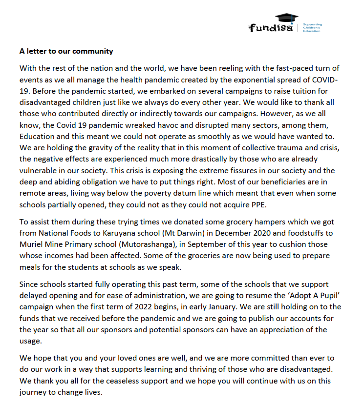 FundisaCF's tweet photo. A letter to our community🙏 https://t.co/nfolDcowmZ
