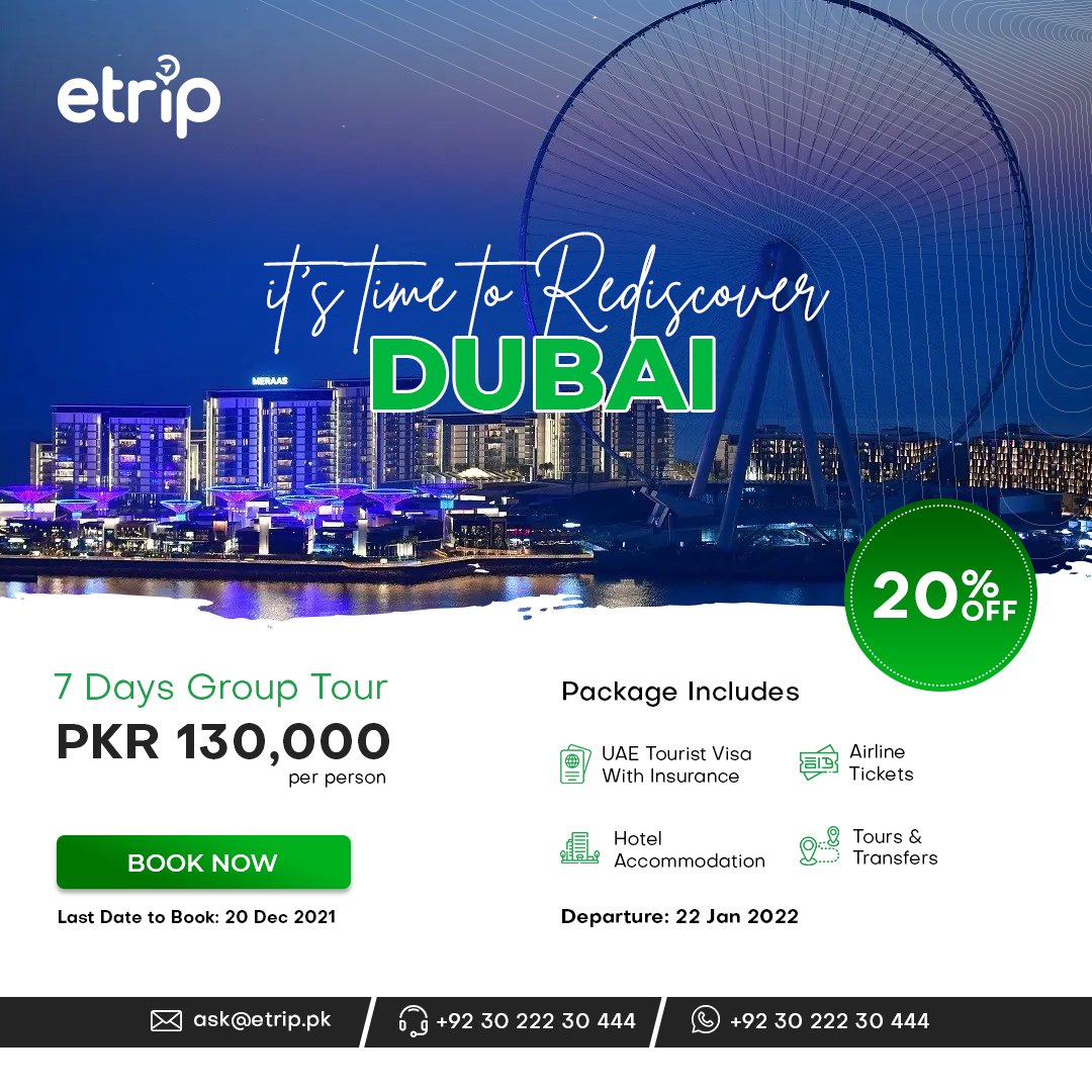 etrippk's tweet photo. It's time to rediscover Dubai 
Price: PKR 130,000
Book Now ➡️ https://t.co/BYshElRLKT
#ttot #rtw #travel #rtwnow #tni #travelchat #mountainmonday #twwt #trlt #rtwsoon #ptba #satw #tourismchat  #jset #tbu https://t.co/ztoUowLZoh