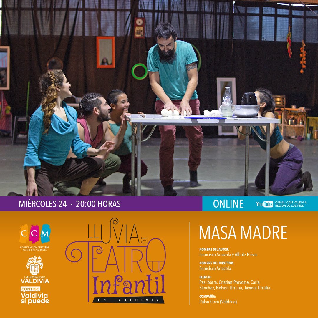ccmvaldivia's tweet photo. Lluvia de Teatro en Valdivia INFANTIL 
22, 23 y 24 noviembre ONLINE -  3 diciembre PRESENCIAL. 
HOY 20 hrs. YouTube #ccmvaldiviaregiondelosrios 
 @munivaldivia @MunicipalVald @culturaslosrios @eligecultura @LluviaTeatro https://t.co/CkNMMPi9Lz