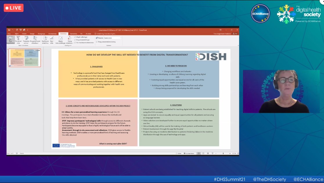 dish_project's tweet photo. Presenting now 👇

Ms Trine Ungermann Fredskild representing #DISHprojectEU at the #DHSSummit21

'How do we develop the skillset needed to benefit from #DigitalTransformation?' https://t.co/888mXq8cMs