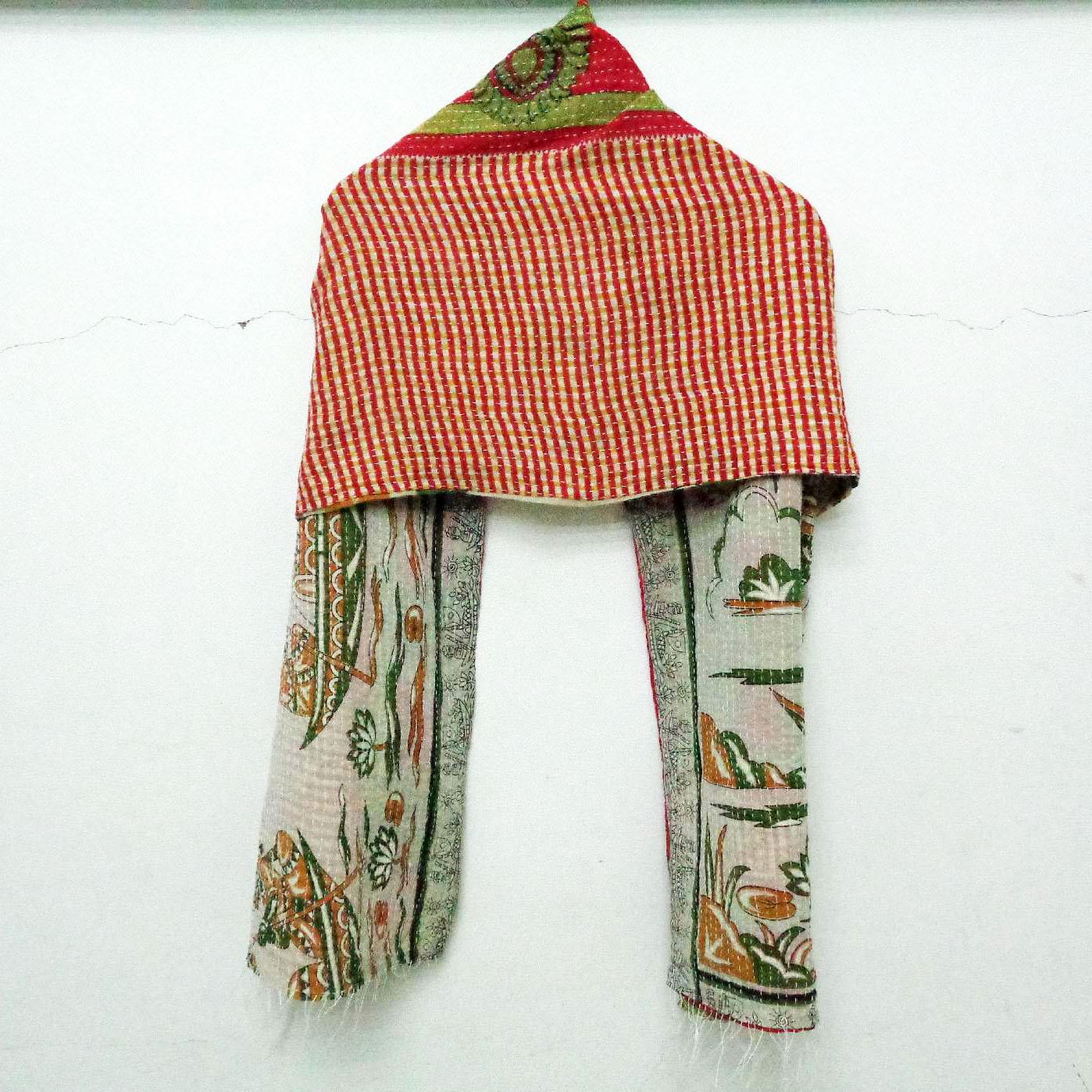 Reversible Indian Kantha Scarf Cotton Sari Stole Women Shawl Hand Stitch Scarf SJ64