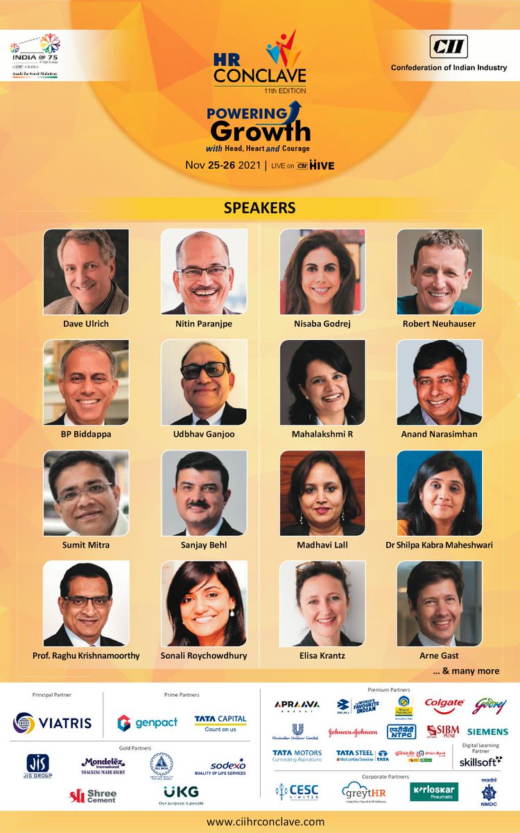 FollowCII's tweet photo. Hear perspectives from globally famed top visionaries and thought leaders at the 11th CII HR Conclave.
Do not miss the incredible opportunity!!
Just few hours left - https://t.co/OioEBkVarP
#ciihrc2021 #ciihrconclave #poweringgrowth #ciihr #hrconference #hrconclave #HR #ciisncel https://t.co/SXQRMumEbr