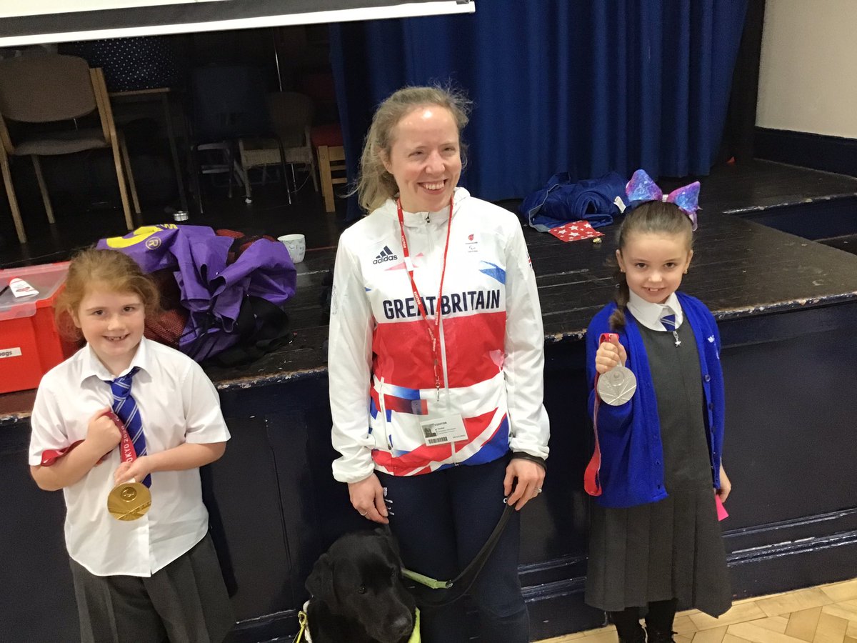Mosspits_PE's tweet photo. WOW!! What an amazing morning we have had in Mosspits today. A past pupil Lora came in to share her Paralympic experiences with us. We have left feeling inspired and motivated ⭐️She brought her GOLD and SILVER medals from Tokyo and of course her guide dog Tai who we all love ❤️ https://t.co/udg9sARB5F