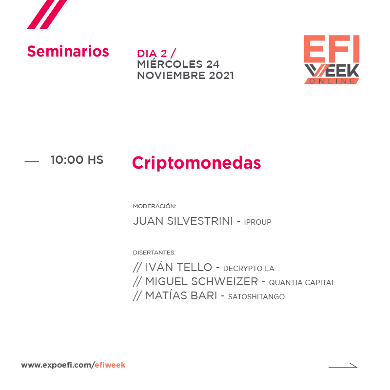 JuaniSilves's tweet photo. ¿Querés saber un poco más sobre el criptomonedas? Aprovechá estos dos paneles de @ExpoEFI, en donde vamos a estar hablando de todo. 

¡Los espero!

Se pueden anotar gratis en https://t.co/vSD0R8iorh

#EFIWeek https://t.co/xjKtrG7v6a