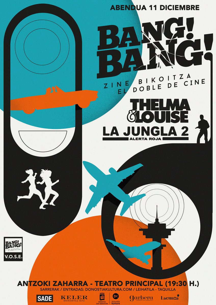 bangbangzinema's tweet photo. Aquí está el súper cartelazo que se ha marcado Rubén B. Caballero para la sesión del sábado 11 de diciembre en la que McClane estará acompañando a nuestro dúo favorito!
Entradas para La Jungla 2 + Thelma y Louise disponibles este mismo sábado en la web de @donostiakultura https://t.co/ywQsWZux5V