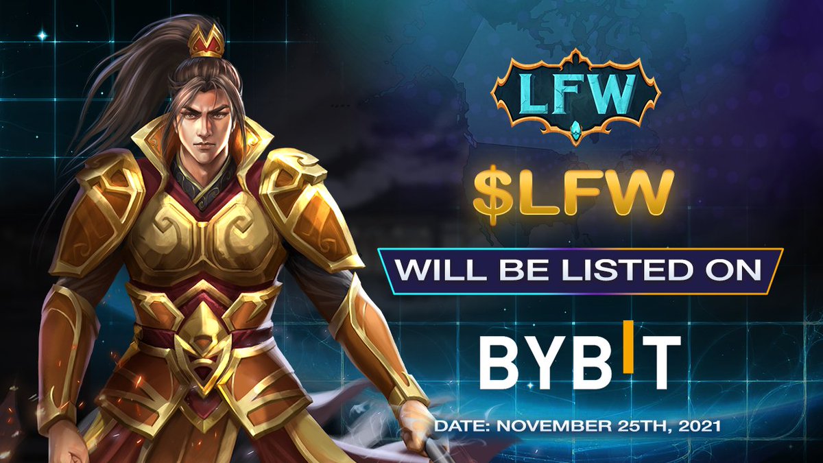 🚀 We’re proud to announce $LFW will be listed on <a href="/Bybit_Official/">Bybit</a>
🕙 At 10:00 AM UTC November 25th, 2021

✅ Trading pair: LFW/USDT

#LFW #listing #Metaverse #NFT #PlayToEarn #GameFi