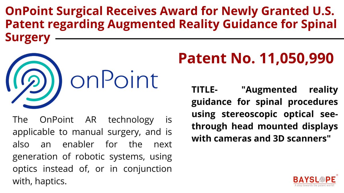 Did you know OnPoint Surgical will be using #AugmentedReality for spinal surgery.

#Surgicaldevices #Robotic #Systems #AugmentedReality #AR #technology #technews #techtwitter #techupdate #patent #patents #development #innovation #innovative