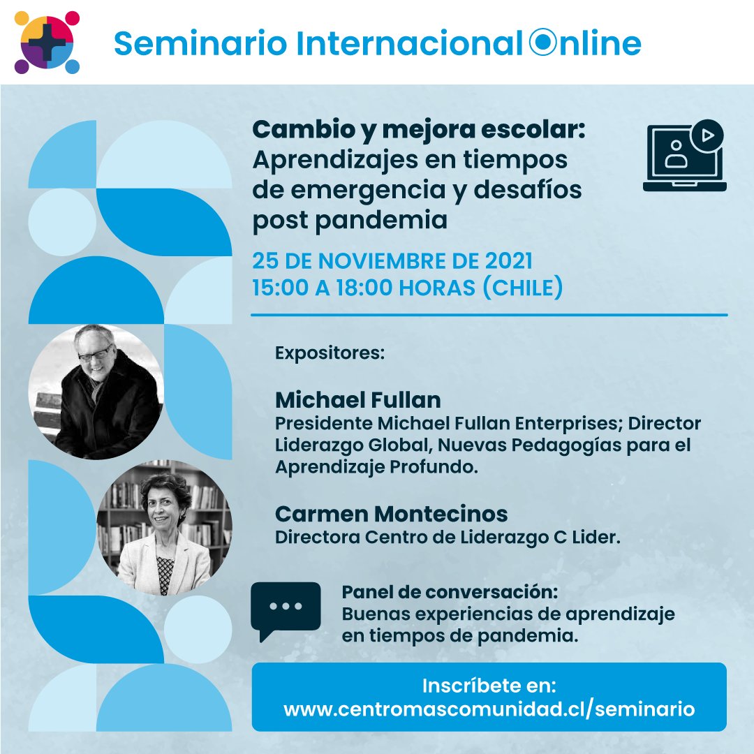 Mineduc's tweet photo. #MineducConferencias 💬 ¡Todos invitados! Inscríbete y sé parte de este seminario internacional acerca del aprendizaje en tiempos de emergencia y desafíos post pandemia ✨

🔸 ¿Cuándo? Jueves 25 de noviembre
🕓 15:00 horas
📶 https://t.co/SOyi5ekXl9 https://t.co/lVWnhpM2mG