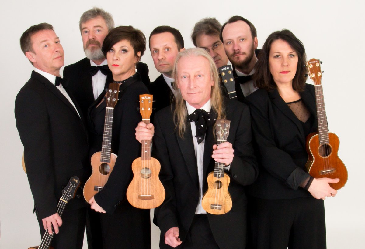 DorkingHalls's tweet photo. .@TheUkes are back Thursday 2 December! 

Tap your toes with the royalty of the ukulele scene, who have plucked and sung, joked and whistled with Clean Bandit, Robbie Williams, Madness, Cat Stevens &amp; Blue Peter 🎶

Book: https://t.co/DfmM7Qu4C0 https://t.co/yl8CHFZ1cv