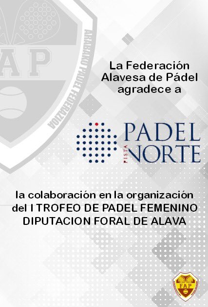 alavesapadel's tweet photo. Queremos agradecer a @PadelPistaNorte su colaboración en el “I Torneo femenino Diputación foral de Alava” https://t.co/cC9lfdSfKH