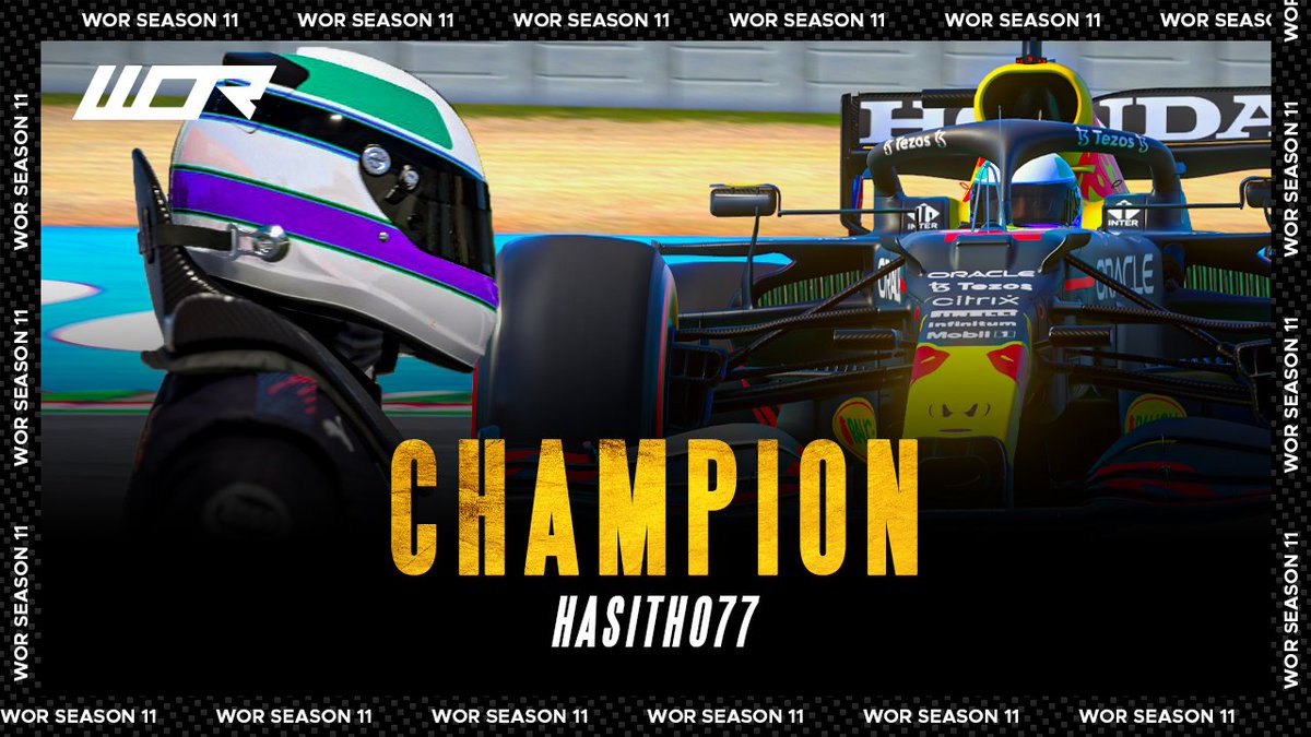 #WOR I PC TIER 4 CHAMPION 

After a seventh win of the season at Imola, <a href="/hasith_fernando/">Hasith Fernando</a> becomes our first PC champion 🙌

A dominant season after finishing every race on the podium which sees him clinch the title with two races to spare 👌

Congratulations to Hasith 💪
