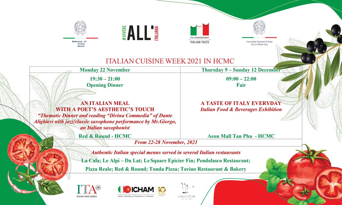 IchamV's tweet photo. Let's immerse ourselves in the world of Italian cuisine through the various activities of the Italian Culinary Week taking place around the world.

#icham #italiancuisine #specialmenu #italianfair https://t.co/UwqpAxZ3BF