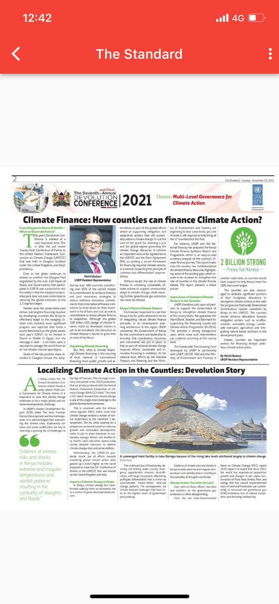 Walidbadawi's tweet photo. As we talk #Climate #Finance here at #DevolutionConference2021 read my oped published in the @StandardKenya today on the critical role of county governments in #ClimateAction and opportunities to access financing. https://t.co/Eif7dOFFQW