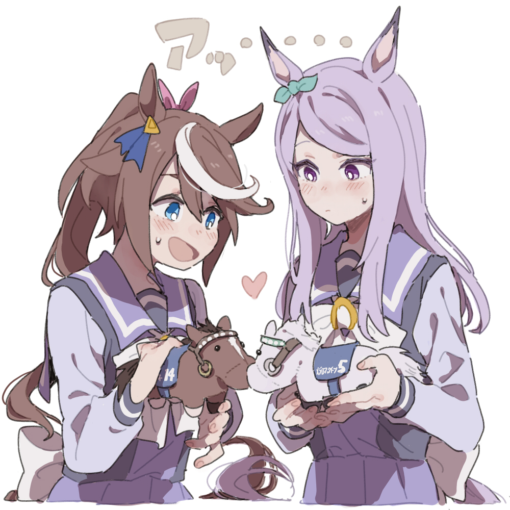 mejiro mcqueen (umamusume) ,tokai teio (umamusume) multiple girls horse ears 2girls long hair animal ears brown hair tracen school uniform  illustration images