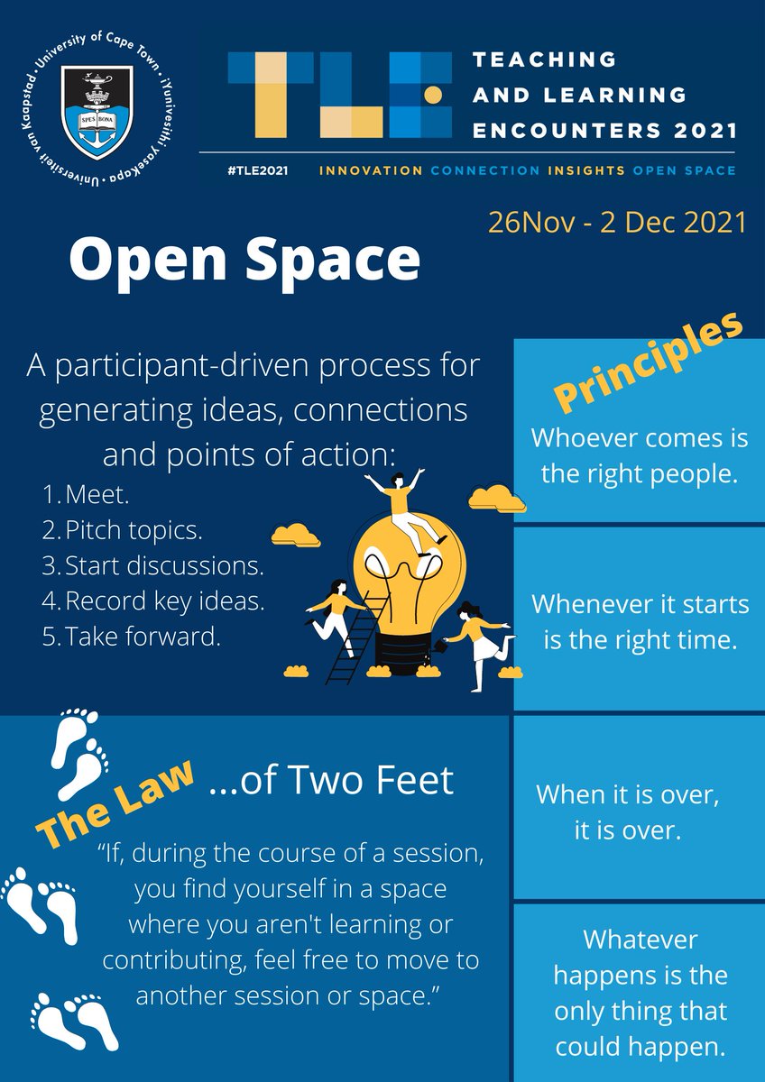 CILT_UCT's tweet photo. What is an Open Space?
#OpenSpace is all about you, the participant, generating ideas, connections and points of action.
Would you like to be part of #TLE2021? Register here: https://t.co/t4JRz1GSvA https://t.co/4C3dXyLXu5