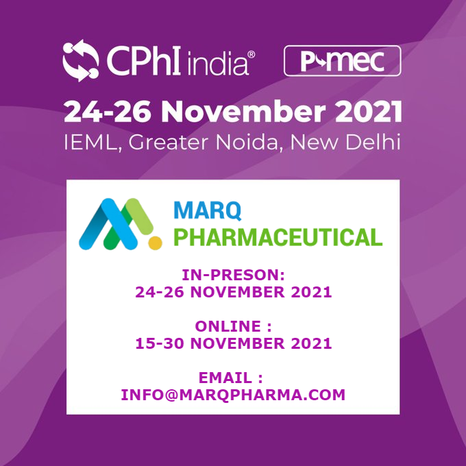 MarqPharma's tweet photo. MARQ Pharmaceutical, a leading #Healthcare/ #LifeSciences company is a fully integrated, global #Healthcare provider. #Pharmaceutical #Ingredients #API #drugs #medicine #wellness #nutraceutical #pharma 
Meet us @ #CPHI #PMECH #cphiindia #cphi2021 @MarqPharma https://t.co/gaKtvBmUCo