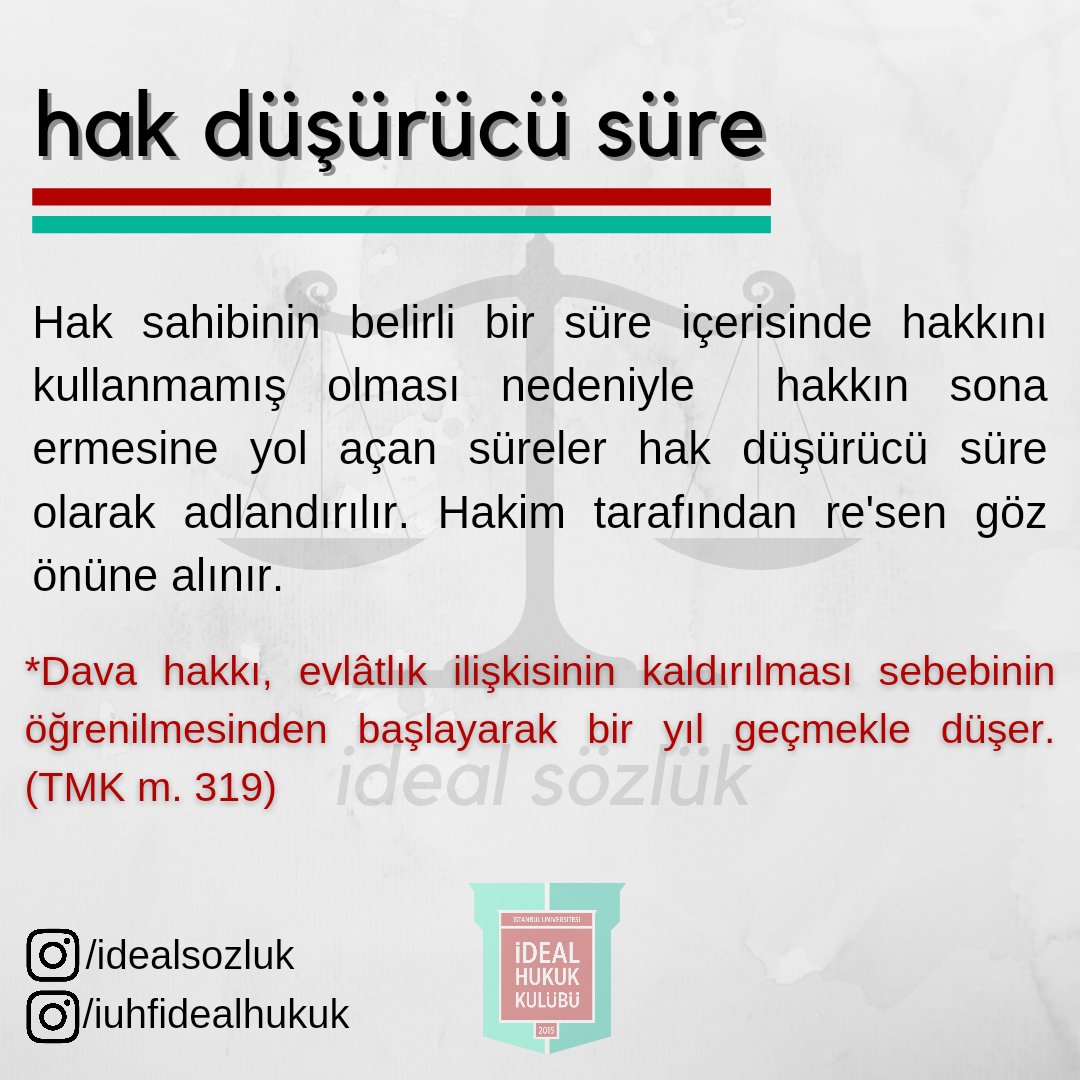 Hak düşürücü süre.

#hukuksozlugu #idealsozluk #idealhukuk
<a href="/iuhfidealhukuk/">İÜHF İdeal Hukuk Kulübü</a>