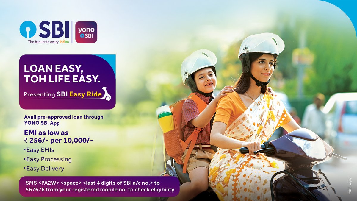 TheOfficialSBI's tweet photo. Why keep it parked, just in your heart? Avail pre-approved SBI Easy Ride loan for your two-wheeler through YONO. Know more: https://t.co/biL9us4EEr
#SBI #YONOSBI #YONO #SBIEasyRide #EasyEMIs #EasyProcessing #EasyDelivery #SBILoan #TwoWheelerLoan https://t.co/mMvg0xQ8jv