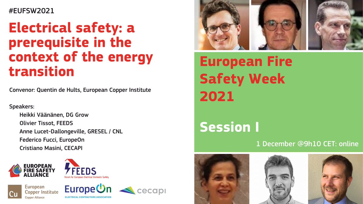OlivierTissotEU's tweet photo. European Fire Safety Week starts next week! Join our morning session on ‘Electrical Safety: A prerequisite in the context of the energy transition.’ 

Program and registration at https://t.co/KUafykQPjb

#ElectricalSafety #EUFSW2021 @EuroFSA @EUElecSafety #EUFireSafetyWeek https://t.co/VVLTanPIJB