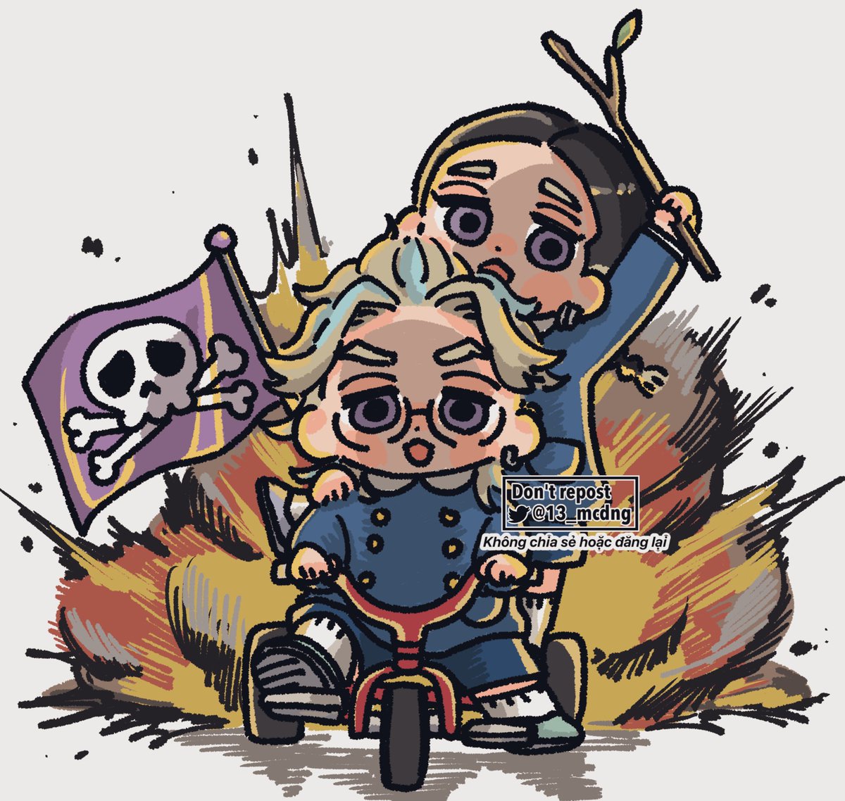 multiple boys explosion blonde hair 2boys glasses open mouth riding  illustration images