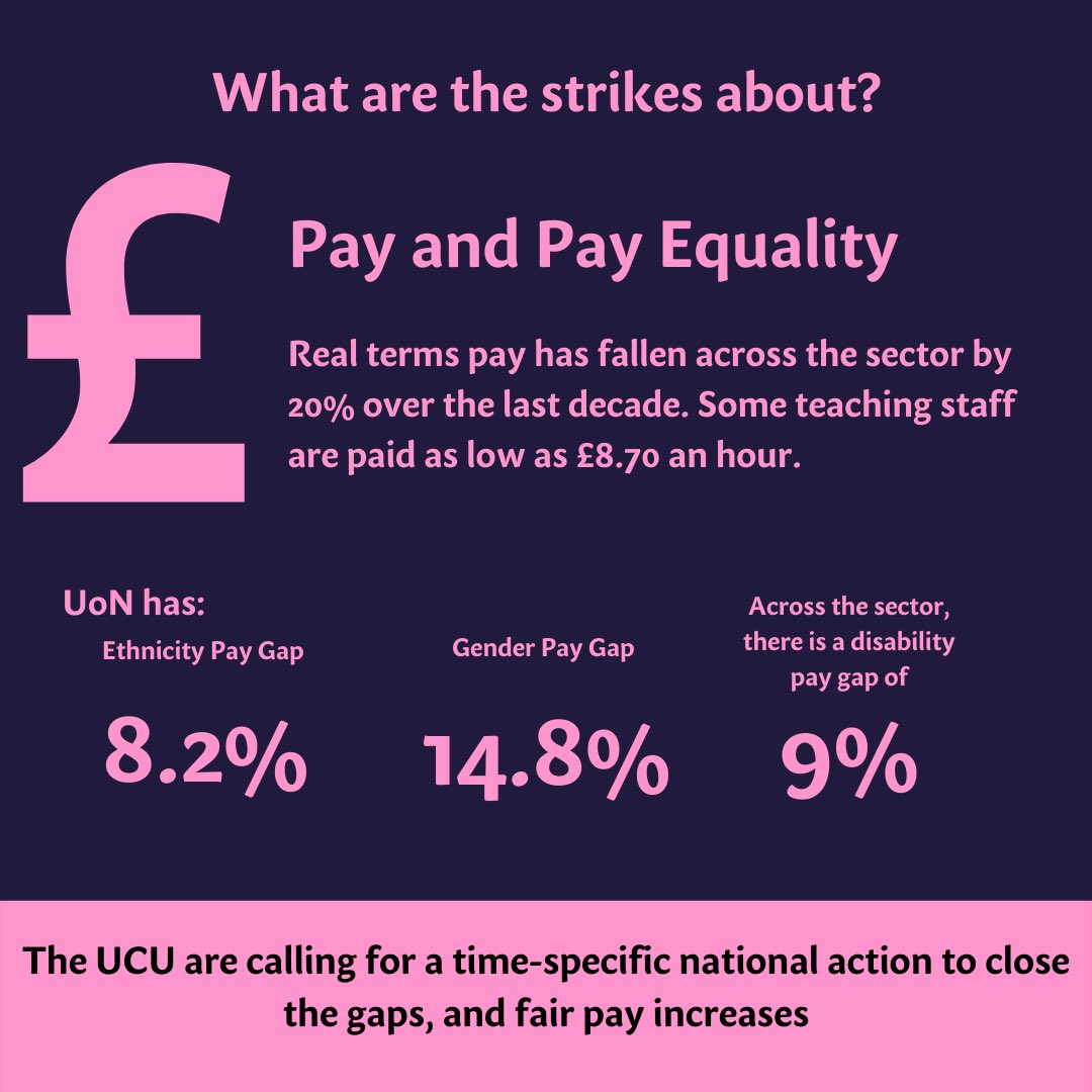 UoNSU_Education's tweet photo. Here is why the @UoNUCU staff have no choice but to go on strike. 

As Students, we need to stand with all striking staff on this. Their working conditions are our learning conditions, so their fight is our fight. https://t.co/TYuvOmY3Ve