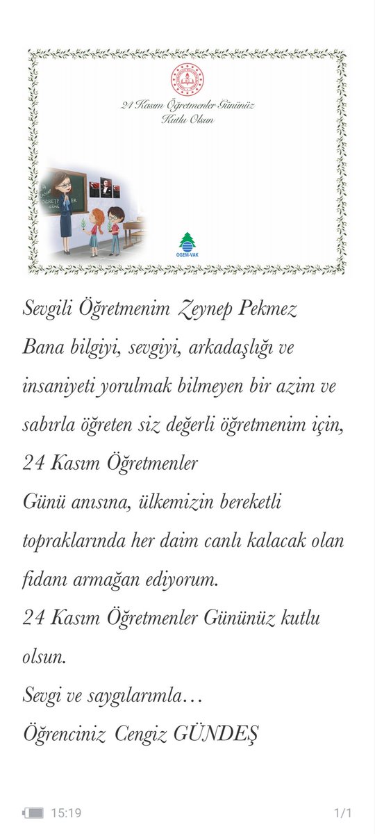 İlçe Millî Eğitim müdürümüz Sayın Cengiz Gündeş'e nazik jestinden dolayı çok teşekkür ederim. @Cgnde #iyikiögretmenim  #öğretmenlergünü