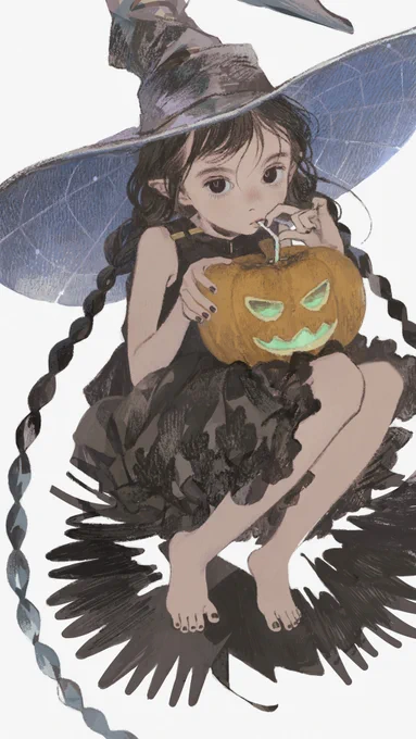 2020年10月、FANBOX用の待ち受けイラストとして描いていた魔女🎃待ち受け用の絵は基本的にタイトルをつけないのですが、立体として新たな命を頂いた記念に「secret pumpkin」とつけました。勢いよく塗った黒の形が今もお気に入りです。 
