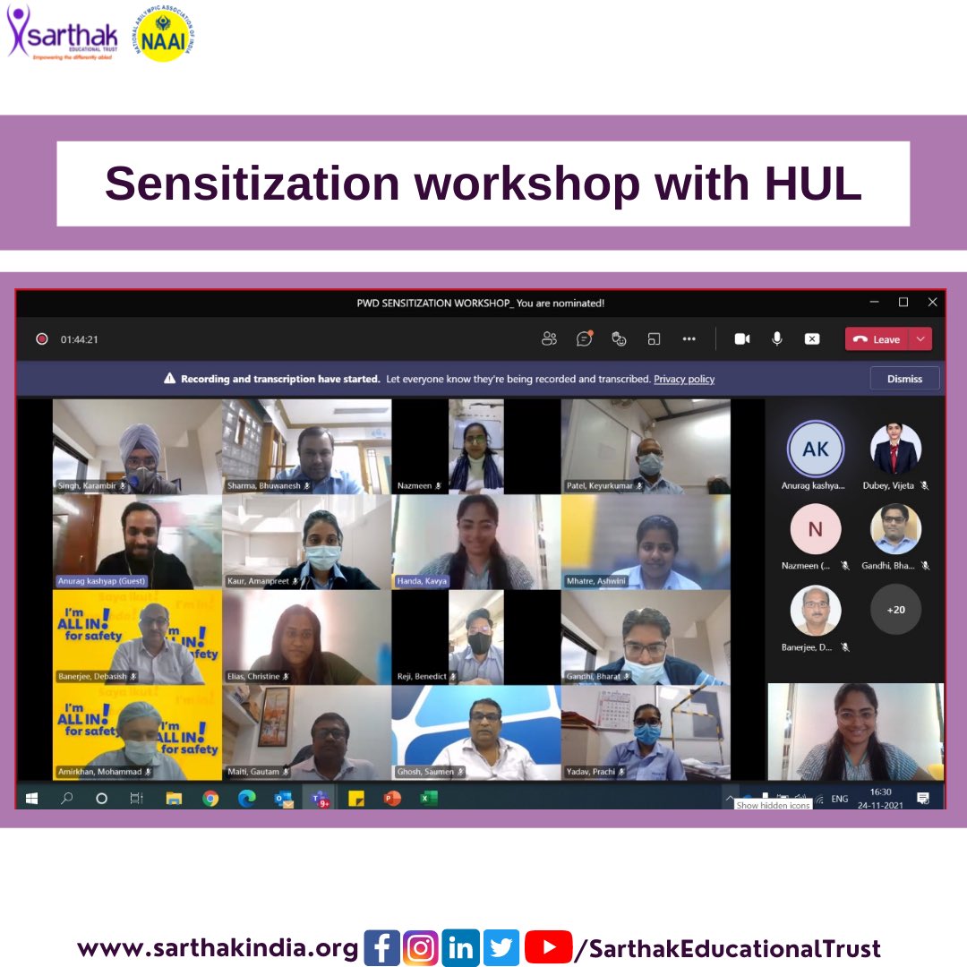 SarthakEducati2's tweet photo. Sensitization workshop with @HUL_News @Unilever
#disabilitynotinabilty #supportsarthak #sensitizationsession https://t.co/4IyviWw00v