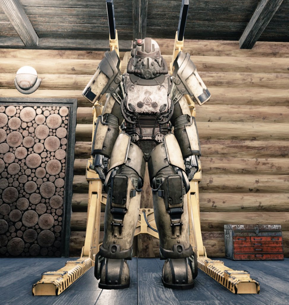 Gunshop Omizu アパラチアの武器商人おみず フォールアウト76 Fallout76 これがずっとやりたかった ペイルライダー ディアボリカルズ手足のミキシング 少しだけ色のトーンは違うけど 思った通りクソ格好良い 脚については素のt 65の色変えた