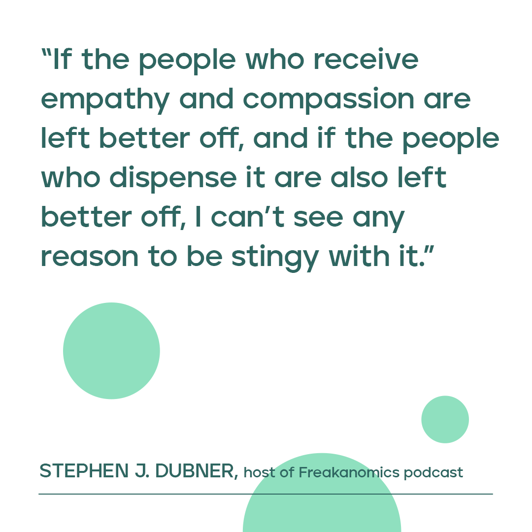 KindWorksAI's tweet photo. In his #Freakonomics podcast episode featuring #Compassionomics, #StephenDubner prompted, "Wouldn’t it be nice if the science of compassion could perhaps be spread around throughout society?"
At @KindWorksAI we're ready to spread #Kindness in a big way. https://t.co/FJSBDfz3t3 https://t.co/js4UqLBR5I