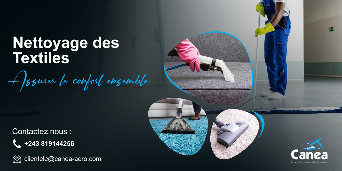 Expert en Nettoyage des Textiles, CANEA offre des solutions de nettoyage professionnel pour vos ameublements.

Contactez-nous pour plus d’infos :
clientele@canea-aero.com
+243 819644256
canea-aero.com