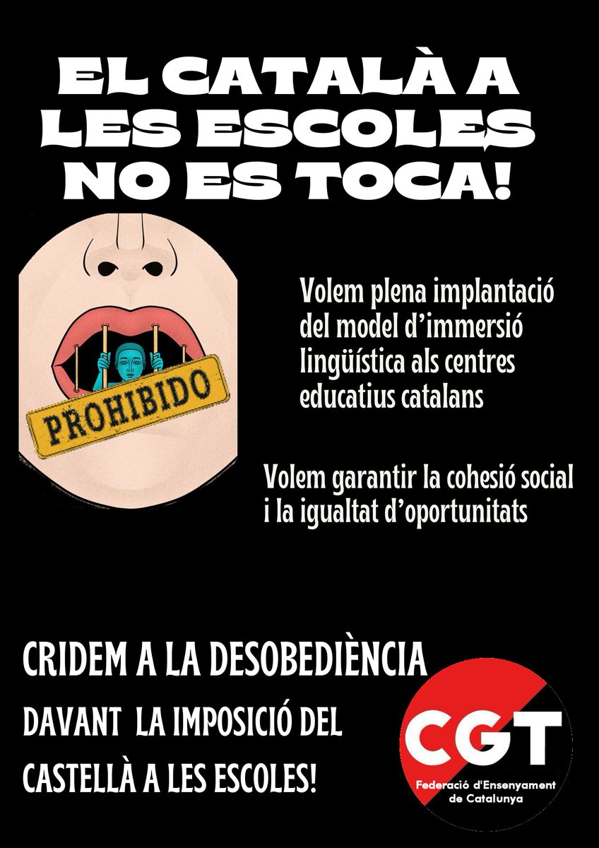 La CGT fa una crida a la desobediència davant la imposició del castellà als centres educatius

cgtensenyament.cat/cgt-crida-deso…