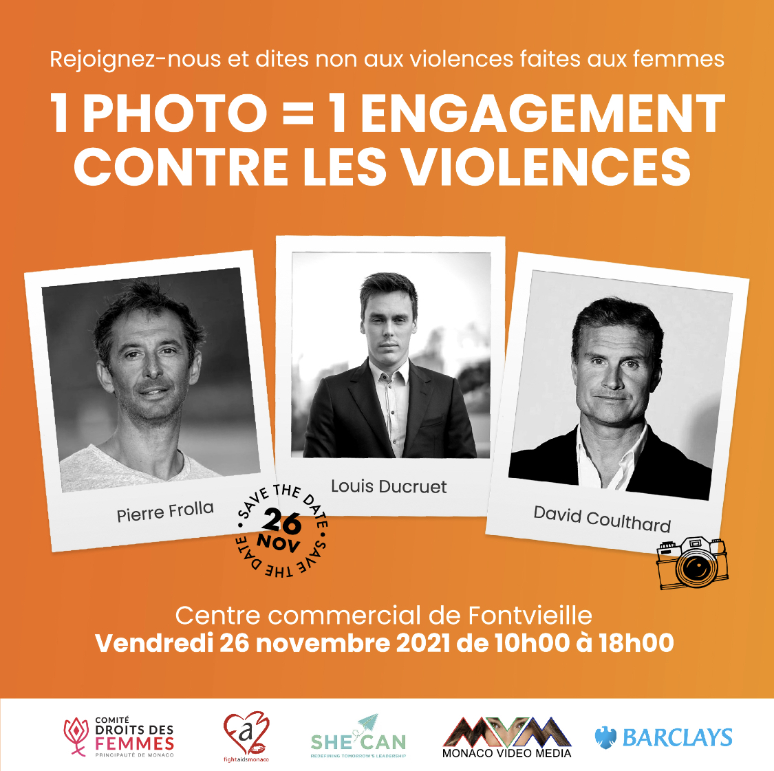 Messieurs, rejoignez nos ambassadeurs #DavidCoulthard #PierreFrolla et #LouisDucruet ce vendredi à #Monaco afin de dire NON aux #violencesfaitesauxfemmes !! 

#vaw #orange