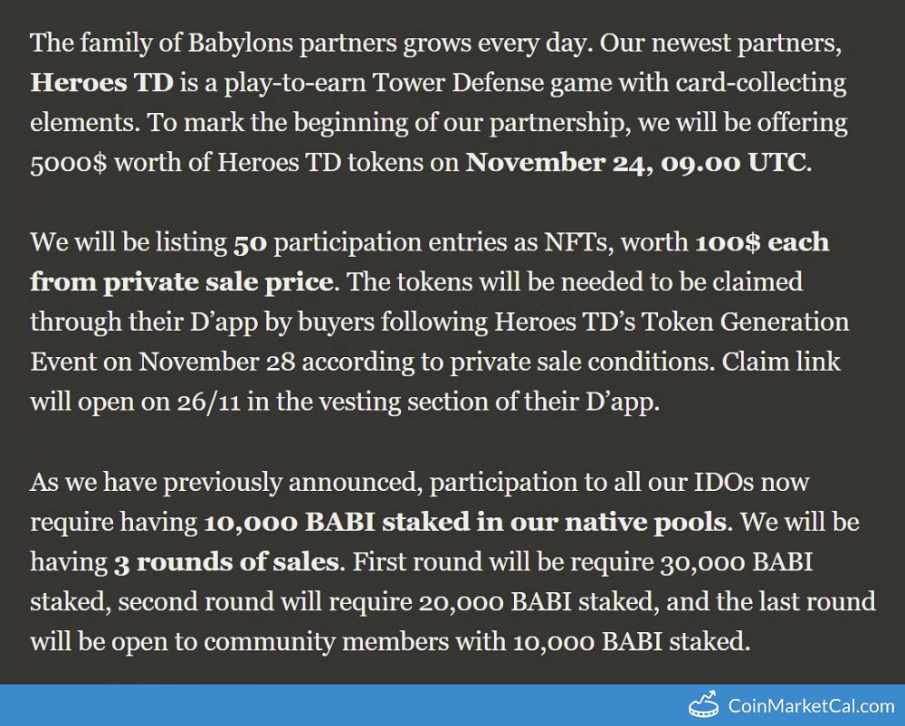 cryptowithsalma's tweet photo. 🆕 New Babylons (BABI) event! 
 
24 November 2021 
HeroesTD IDO Event
#cryptowithsalma #wazirxwarriors #ndiawantscrypto #techhelpinhi https://t.co/y8d3myjrrD