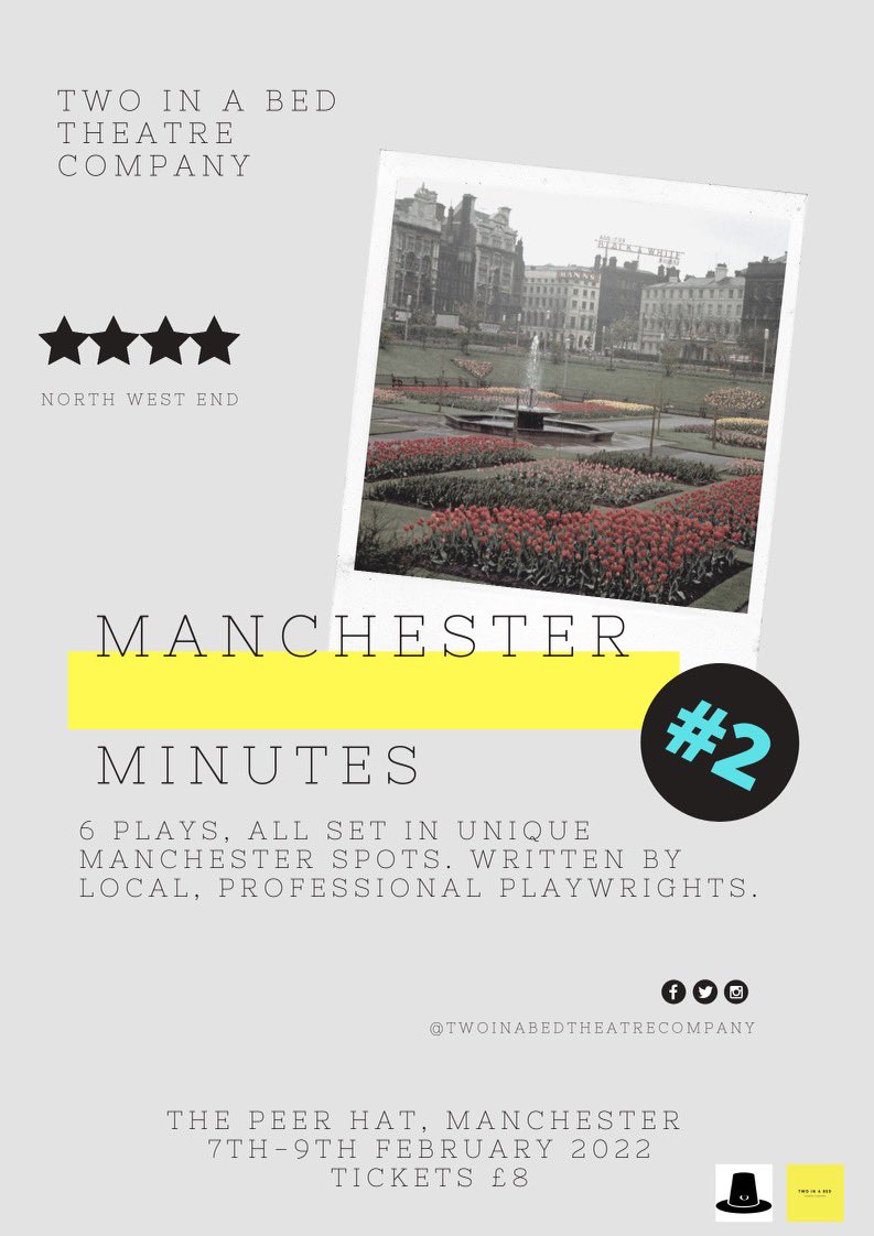 •MANCHESTER MINUTES #2•

Manchester Minutes is now an annual production!

6 original plays, professional &amp; award winning writers/actors/directors, lots of laughter, tears, joy, a true celebration of Mancunian life!

You DON’T want to miss this!

Tickets- ticketsource.co.uk/two-in-a-bed-t…