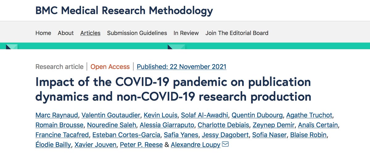 Marc Raynaud 🇫🇷 (@raynaud_maths) on Twitter photo (1/6) Have you wondered what was the effect of the COVID-19 on non-COVID-19 research production ? See the answer in our last study, a meta-research published in <a href="/BioMedCentral/">BMC</a> <a href="/AlexJohnLondon/">Alex John London</a> @KimmelmanJ <a href="/KatherineTuttl8/">Katherine Tuttle</a> @SeattleBryn
bmcmedresmethodol.biomedcentral.com/articles/10.11… (1/6) Have you wondered what was the effect of the COVID-19 on non-COVID-19 research production ? See the answer in our last study, a meta-research published in <a href="/BioMedCentral/">BMC</a> <a href="/AlexJohnLondon/">Alex John London</a> @KimmelmanJ <a href="/KatherineTuttl8/">Katherine Tuttle</a> @SeattleBryn
bmcmedresmethodol.biomedcentral.com/articles/10.11…