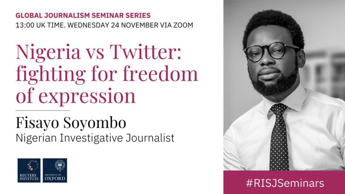 _jesswhiteside's tweet photo. @fisayosoyombo Global Journalism Seminar from @risj_oxford about to begin, discussing 'What does it take to expose the truth in Nigeria?' and the threat to press freedom in Nigeria #RISJSeminars https://t.co/TPshTx7k7E