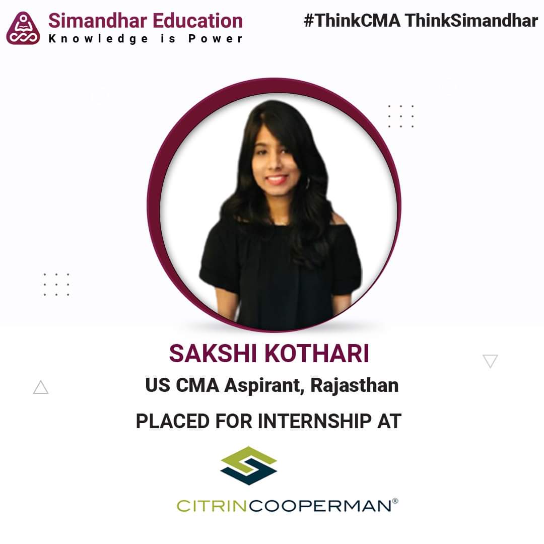 SimandharEdu's tweet photo. We are elated to announce that our US CMA aspirant, Sakshi Kothari, has started her new position as a Tax Intern at Citrin Cooperman. Seeing her take the next step towards a bright future, gives us immense joy and fills us with pride!
#ThinkCMAThinkSimandhar #cma #cmainternship https://t.co/5MAPMywY2E