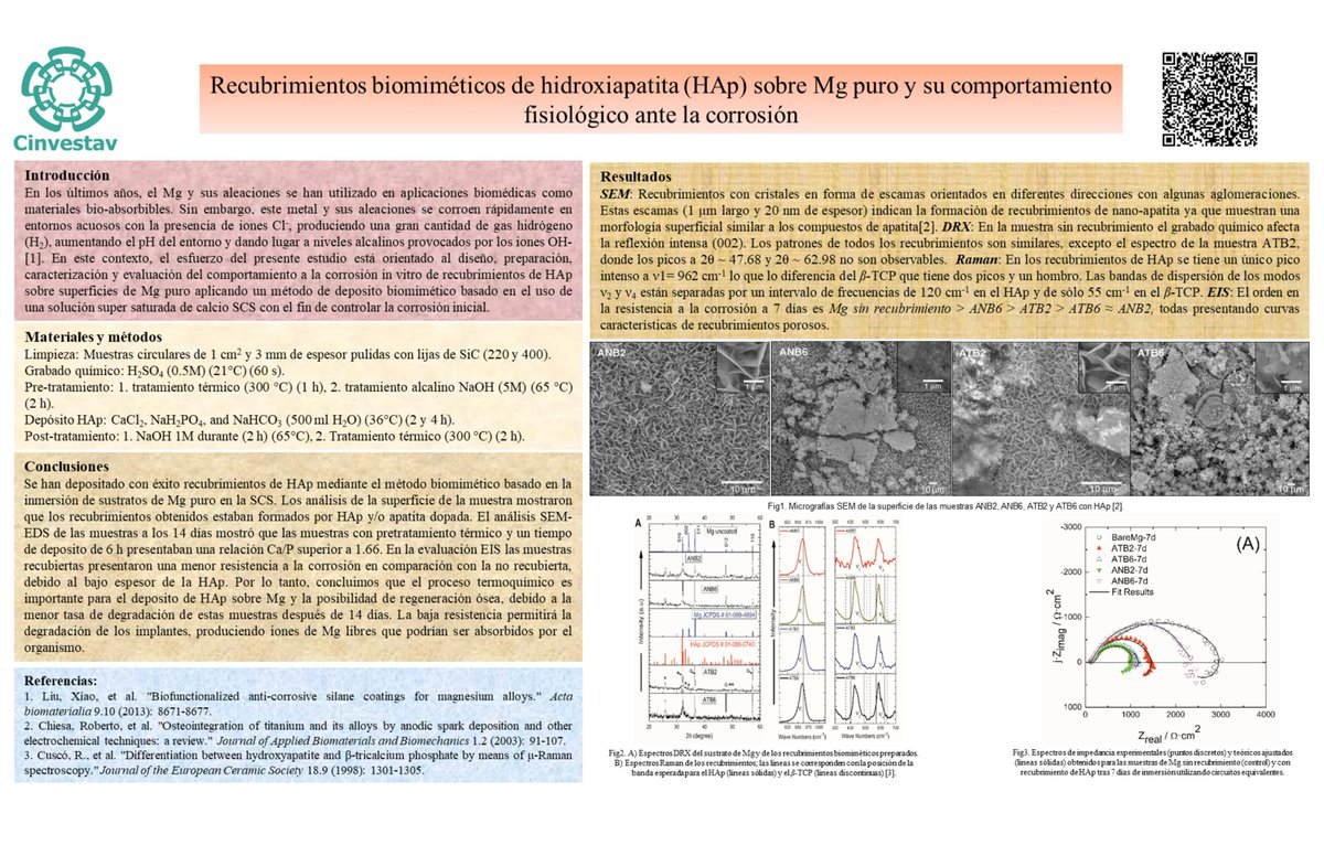 Lherpat's tweet photo. Este es mi trabajo "Recubrimientos biomiméticos de hidroxiapatita (HAp) sobre Mg puro y su comportamiento fisiológico ante la corrosión"
@CINVESTAVMERIDA #FQ44
#SPFA2021
#9D
#Cinvestav https://t.co/NnN0hK9jfW