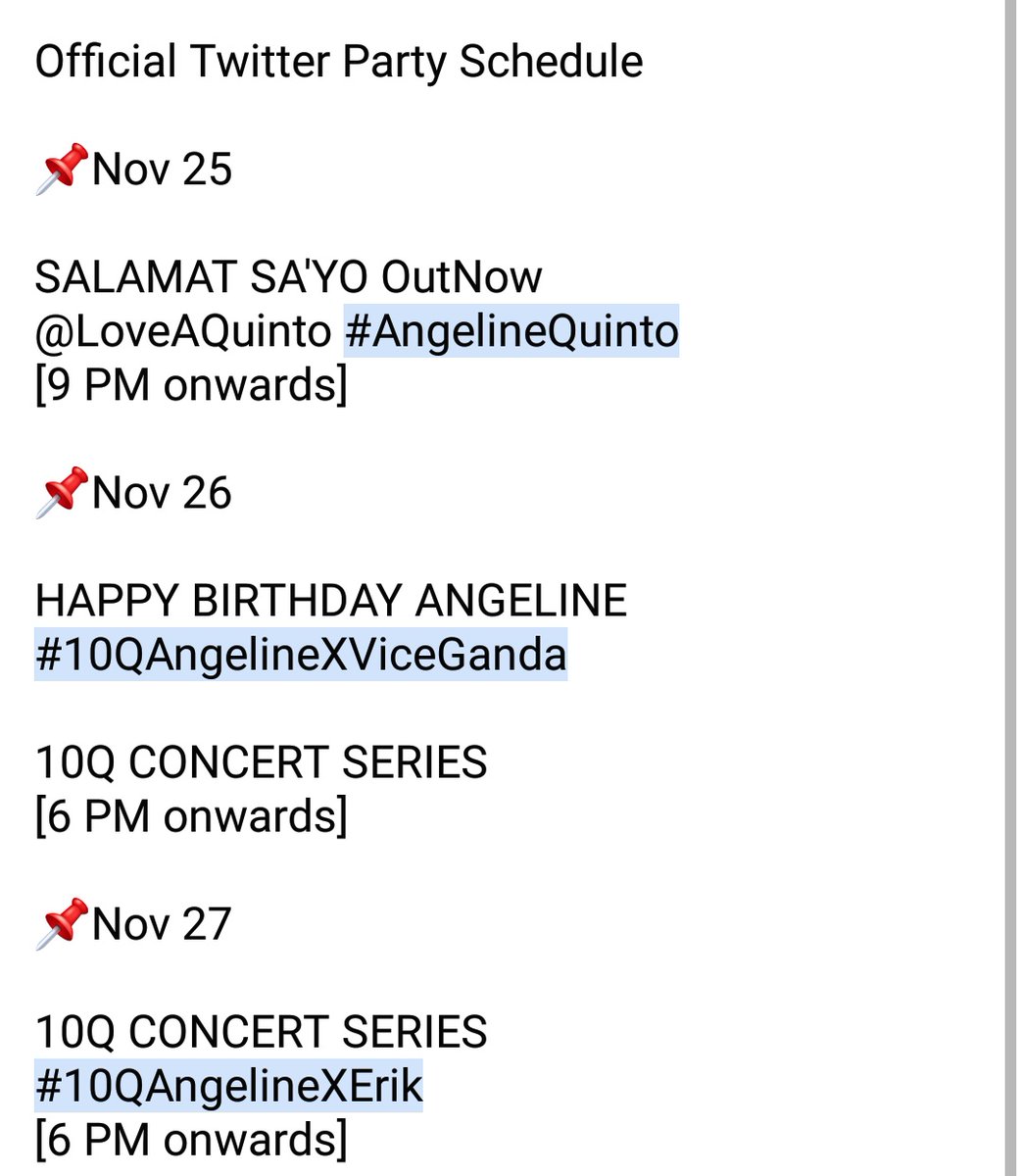 AngelinersOFC's tweet photo. Hi Team Angeline! Here's our Official Schedule for Twitter Party. Hope you all can join us :) 

#AngelineQuinto https://t.co/L5XmfOtnWJ