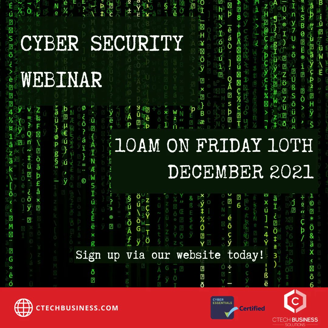CTECHBUSINESS's tweet photo. Sign up to our Cyber Security Webinar today! Visit:
https://t.co/gqQiKirLei https://t.co/uJEHtmP2tF