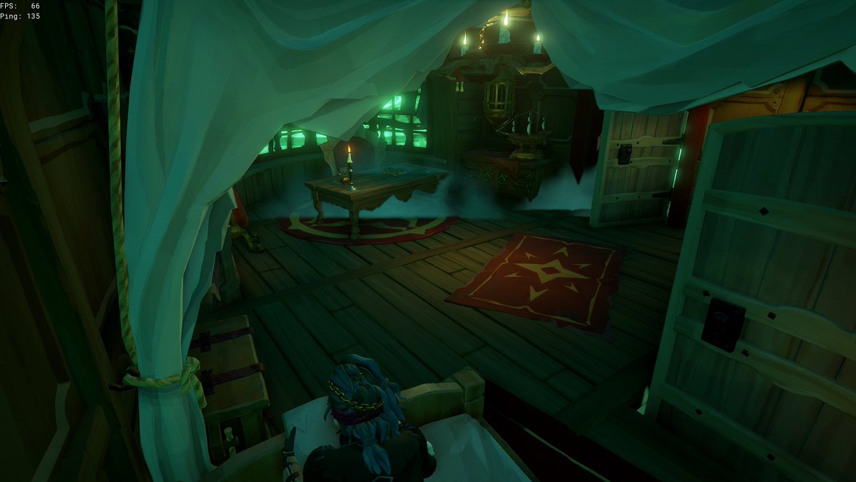 Jadesomeone's tweet photo. Sometimes you just gotta curl up with a nice cozy book when its storming ghosts outside  #Theweatheroutsideisfrightful  #SoTshot @SeaOfThieves https://t.co/iOkgO7tDTO