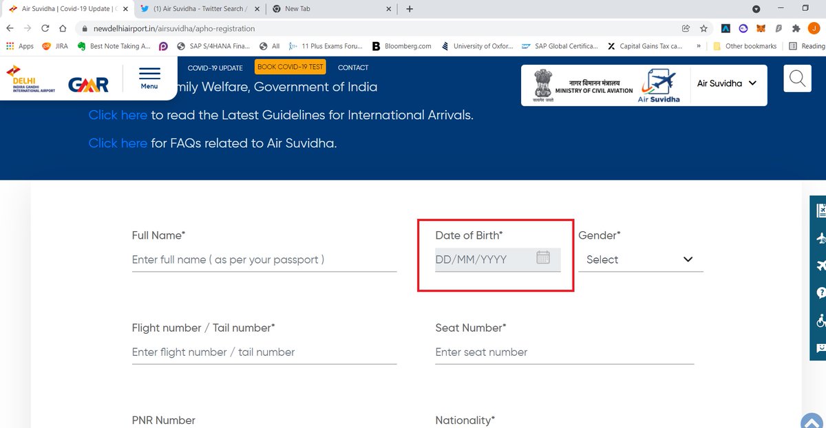 jaymandalia's tweet photo. @DelhiAirport #airsuvidhaform date is greyed out, is there an issue? I've tried different browsers but no luck. Please clarify asap. https://t.co/RR0deEfpHm