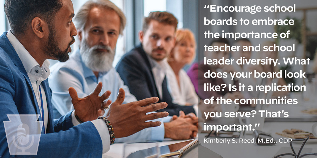 PSBA's tweet photo. @KimberlySReed, keynote speaker at #PASLC2021, shares her remarkable journey to found her organization, her advice for establishing DEI policy in schools and what drives her tenacious pursuit of optimism in an episode of #KeyEDRadio. Listen now on your favorite podcast app. https://t.co/FbY19gWcUJ