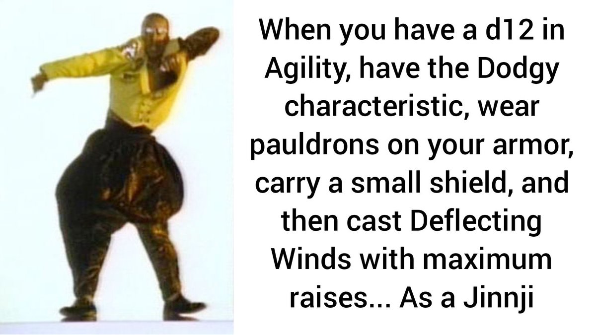 MagicDogGames's tweet image. It gets better with a Mega die in Agility and even better when you use magic items. But all day, this meme is a 16 DV before using total defense. #MachinaAndMagic #ttrpg #minmax
