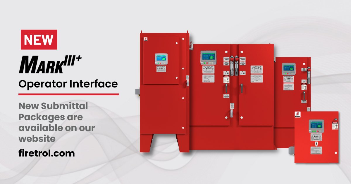 Firetrol electric and diesel fire pump controllers are equipped with our new MarkIII+. New submittal packages are available on our website: bit.ly/3FkLURY #Firetrol #FirePumpControllers