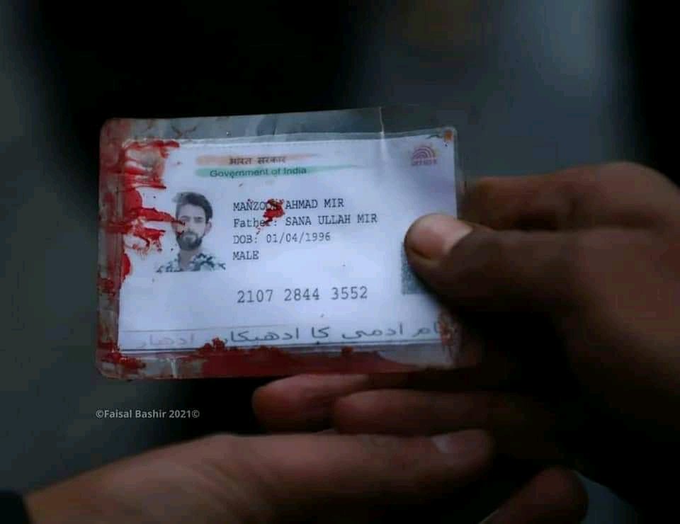 Xubi_119's tweet photo. In kashmir every civilian has to carry identity card in his pocket so that atleast his dead body will reach home.

ID proof of a civilian who was killed just a short time ago in srinagar. https://t.co/ohfoSvEHf3